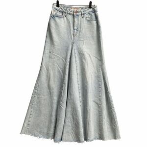 Rare GUESS Denim Maxi Skirt Sz 26 Y2K 90s Raw Hem Light Wash